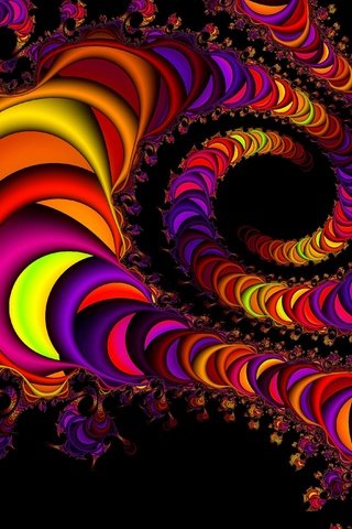 Обои цвет, форма, разноцветный, спираль, черный фон, фрактал, color, form, colorful, spiral, black background, fractal разрешение 4039x2689 Загрузить