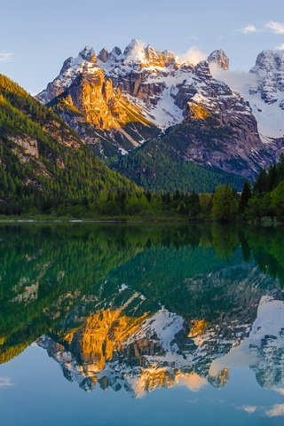 Обои озеро, горы, природа, отражение, пейзаж, альпы, cortina d'ampezzo, lake, mountains, nature, reflection, landscape, alps разрешение 3840x2400 Загрузить