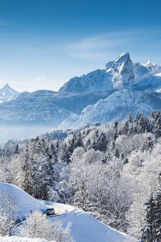 Обои горы, природа, лес, зима, пейзаж, церковь, часовня, альпы, mountains, nature, forest, winter, landscape, church, chapel, alps разрешение 2880x1800 Загрузить