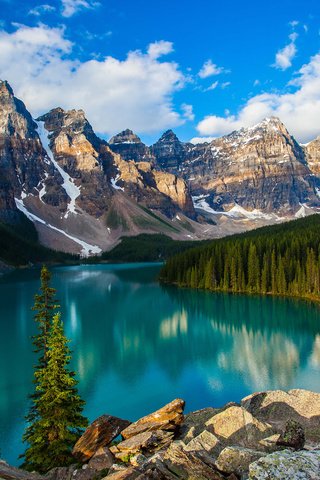 Обои озеро, горы, природа, лес, канада, lake, mountains, nature, forest, canada разрешение 2880x1800 Загрузить