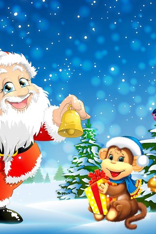Обои новый год, елка, дед мороз, рождество, обезьяна, зайчик, new year, tree, santa claus, christmas, monkey, bunny разрешение 2560x1440 Загрузить