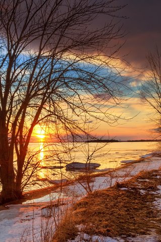 Обои деревья, река, природа, закат, зима, пейзаж, viktor elizarov, trees, river, nature, sunset, winter, landscape разрешение 1920x1200 Загрузить