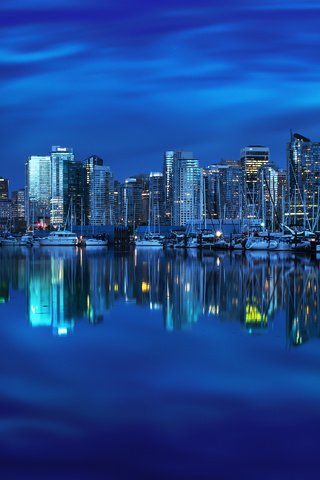 Обои ночь, огни, отражение, город, ванкувер, канада, night, lights, reflection, the city, vancouver, canada разрешение 2880x1800 Загрузить