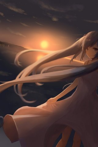 Обои облака, закат, города, вокалоид, twintails, в платье, мику хацунэ, clouds, sunset, city, vocaloid, dress, hatsune miku разрешение 2480x1748 Загрузить