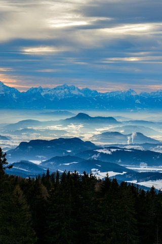 Обои горы, природа, лес, горизонт, австрия, mountains, nature, forest, horizon, austria разрешение 5434x3623 Загрузить