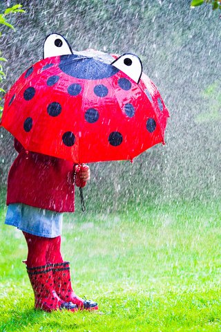 Обои трава, ветки, дети, девочка, дождь, зонт, ребенок, grass, branches, children, girl, rain, umbrella, child разрешение 2880x1800 Загрузить