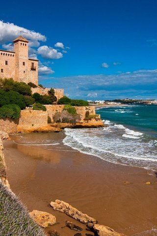 Обои небо, tamarit castle, costa dorada, облака, таррагона, скалы, море, замок, побережье, испания, каталония, the sky, clouds, tarragona, rocks, sea, castle, coast, spain, catalonia разрешение 1920x1275 Загрузить