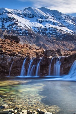 Обои озеро, горы, снег, камни, водопад, чили, анды, патагония, lake, mountains, snow, stones, waterfall, chile, andes, patagonia разрешение 1920x1200 Загрузить