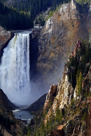 Обои горы, скалы, йеллоустонский национальный парк, водопад, lower falls, mountains, rocks, yellowstone national park, waterfall разрешение 4500x3000 Загрузить