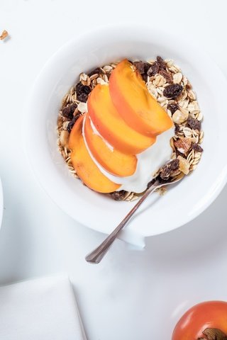 Обои орехи, персики, завтрак, мюсли, nuts, peaches, breakfast, muesli разрешение 5456x3637 Загрузить