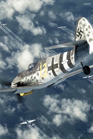 Обои истребитель, фашисты, бомбардировщик, блин, атака, немцы, messerschmitt bf.109, одномоторный, поршневой, разбить их, break them up, fighter, the nazis, bomber, damn, attack, the germans, single-engine, piston, smash them разрешение 1920x1080 Загрузить