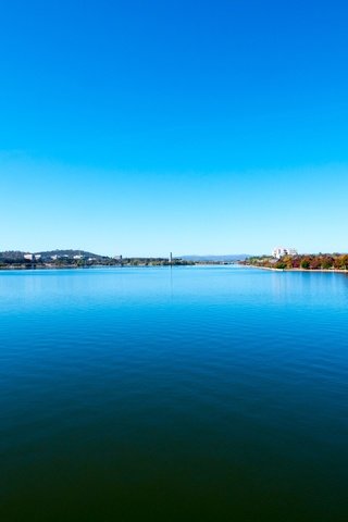 Обои небо, озеро, пейзаж, горизонт, здание, the sky, lake, landscape, horizon, the building разрешение 3840x2160 Загрузить