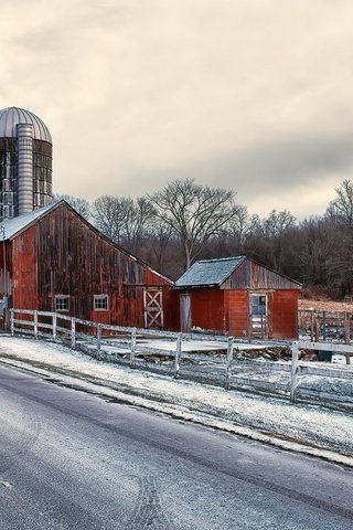 Обои дорога, снег, природа, зима, дом, сельская местность, road, snow, nature, winter, house, the countryside разрешение 2048x1300 Загрузить