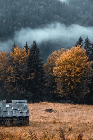 Обои горы, осень, дом, mountains, autumn, house разрешение 3840x2160 Загрузить