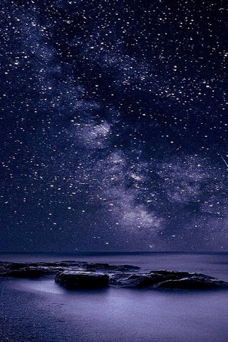 Обои небо, ночь, море, звезды, the sky, night, sea, stars разрешение 3840x2160 Загрузить