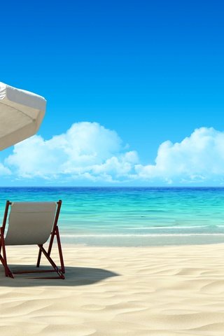 Обои песок, лежаки, зонтик, sand, sunbeds, umbrella разрешение 7000x3500 Загрузить