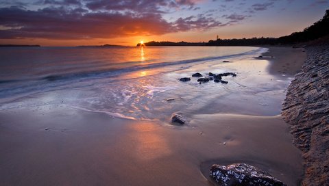 Обои закат, пляж, новая зеландия, окленд, sunset, beach, new zealand, auckland разрешение 2560x1600 Загрузить