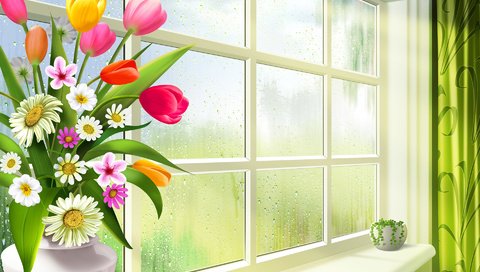 Обои букет, окно, ваза, bouquet, window, vase разрешение 1920x1200 Загрузить