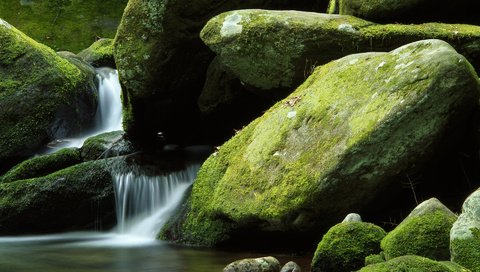 Обои природа, камни, водопад, мох, валуны, nature, stones, waterfall, moss, boulders разрешение 1920x1200 Загрузить