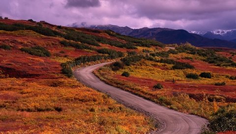 Обои дорога, трава, облака, горы, road, grass, clouds, mountains разрешение 3200x1200 Загрузить