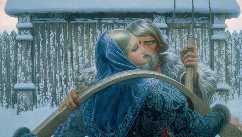 Обои картина, константин васильев, нечаянная встреча, русь, picture, konstantin vasilyev, unexpected meeting, russia разрешение 1928x1187 Загрузить