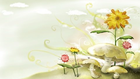 Обои цветы, рисунок, грибы, flowers, figure, mushrooms разрешение 1920x1200 Загрузить