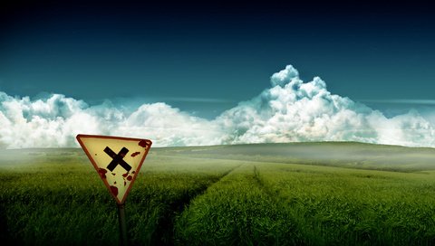 Обои небо, облака, поле, крест, знак, the sky, clouds, field, cross, sign разрешение 2560x1600 Загрузить