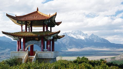 Обои пагода, китай, снежные горы, pagoda, china, snowy mountains разрешение 1920x1080 Загрузить