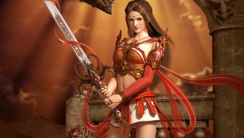 Обои девушка, воин, меч, фэнтези, soa lee, girl, warrior, sword, fantasy разрешение 2560x1600 Загрузить