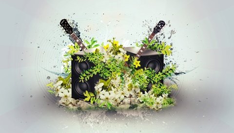 Обои цветы, музыка, коллаж, flowers, music, collage разрешение 1920x1200 Загрузить