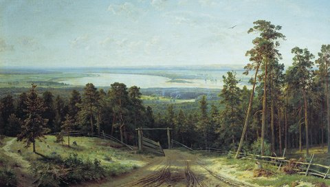 Обои картина, шишкин, кама близ елабуги, picture, shishkin, kama near elabuga разрешение 2000x1240 Загрузить