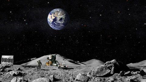 Обои земля, луна, флаг, астронавты, американцы, earth, the moon, flag, the astronauts, americans разрешение 3200x1200 Загрузить