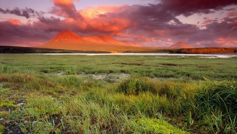 Обои трава, облака, горы, grass, clouds, mountains разрешение 1920x1200 Загрузить