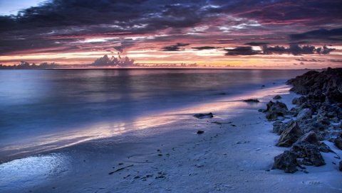 Обои облака, камни, берег, закат, море, clouds, stones, shore, sunset, sea разрешение 2560x1600 Загрузить