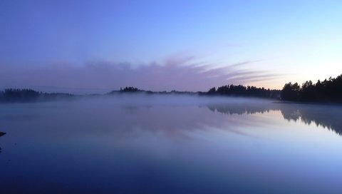 Обои деревья, озеро, отражение, туман, trees, lake, reflection, fog разрешение 3200x1200 Загрузить