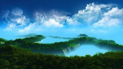 Обои облака, деревья, острова, clouds, trees, islands разрешение 1920x1200 Загрузить