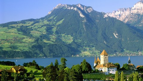 Обои озеро, замок, швейцария, шильонский замок, монтрё, lake, castle, switzerland, chillon castle, montreux разрешение 1920x1080 Загрузить