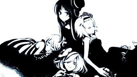 Обои черно-белая, аниме, девушки, отдых, k-on, мио, рицу, муги, юи, yui, black and white, anime, girls, stay, m & e, ritsu, moogie разрешение 1920x1080 Загрузить