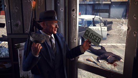 Обои кровь, автомат, mafia2, мафия 2, бандит, закрывается, blood, machine, mafia 2, bandit, closed разрешение 1920x1200 Загрузить