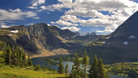 Обои облака, деревья, река, горы, clouds, trees, river, mountains разрешение 2000x1333 Загрузить