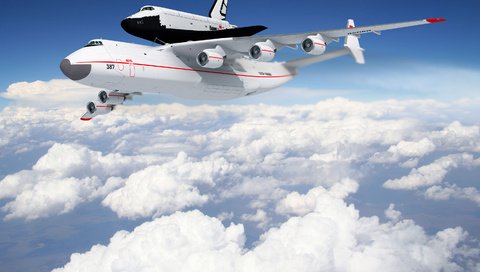 Обои облака, самолет, полет, ан-225, буран, clouds, the plane, flight, the an-225, buran разрешение 3000x2000 Загрузить