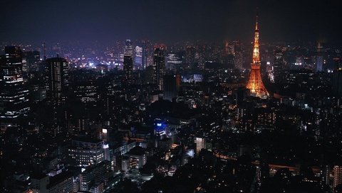 Обои ночь, огни, город, япония, небоскребы, токио, токийская башня, night, lights, the city, japan, skyscrapers, tokyo, tokyo tower разрешение 1920x1200 Загрузить