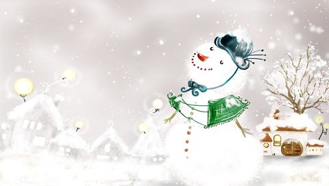 Обои снег, новый год, снеговик, snow, new year, snowman разрешение 1920x1200 Загрузить