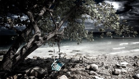 Обои дерево, камни, берег, качели, tree, stones, shore, swing разрешение 1920x1200 Загрузить