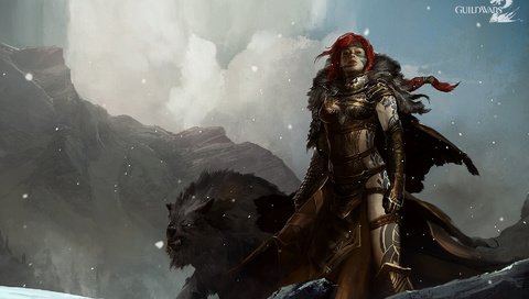 Обои воительница, guild wars 2, татуировки, накидка, волк, гордая, свирепый, warrior, tattoo, cape, wolf, proud, fierce разрешение 1920x1200 Загрузить