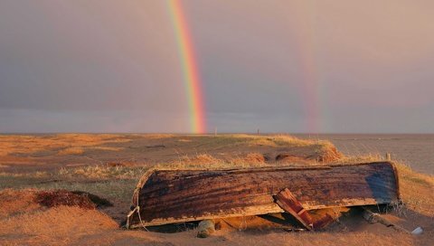 Обои берег, радуга, лодка, shore, rainbow, boat разрешение 1920x1280 Загрузить