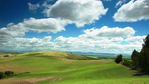 Обои небо, облака, холмы, поле, the sky, clouds, hills, field разрешение 1920x1200 Загрузить