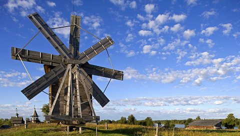 Обои небо, облака, россия, ветряная мельница, the sky, clouds, russia, windmill разрешение 1920x1200 Загрузить