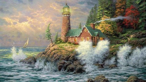 Обои картина, море, маяк, живопись, томас кинкейд, picture, sea, lighthouse, painting, thomas kinkade разрешение 2391x1795 Загрузить