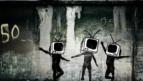 Обои телевизор, стена, граффити, tv, wall, graffiti разрешение 1920x1440 Загрузить